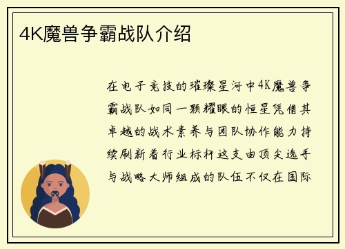 4K魔兽争霸战队介绍